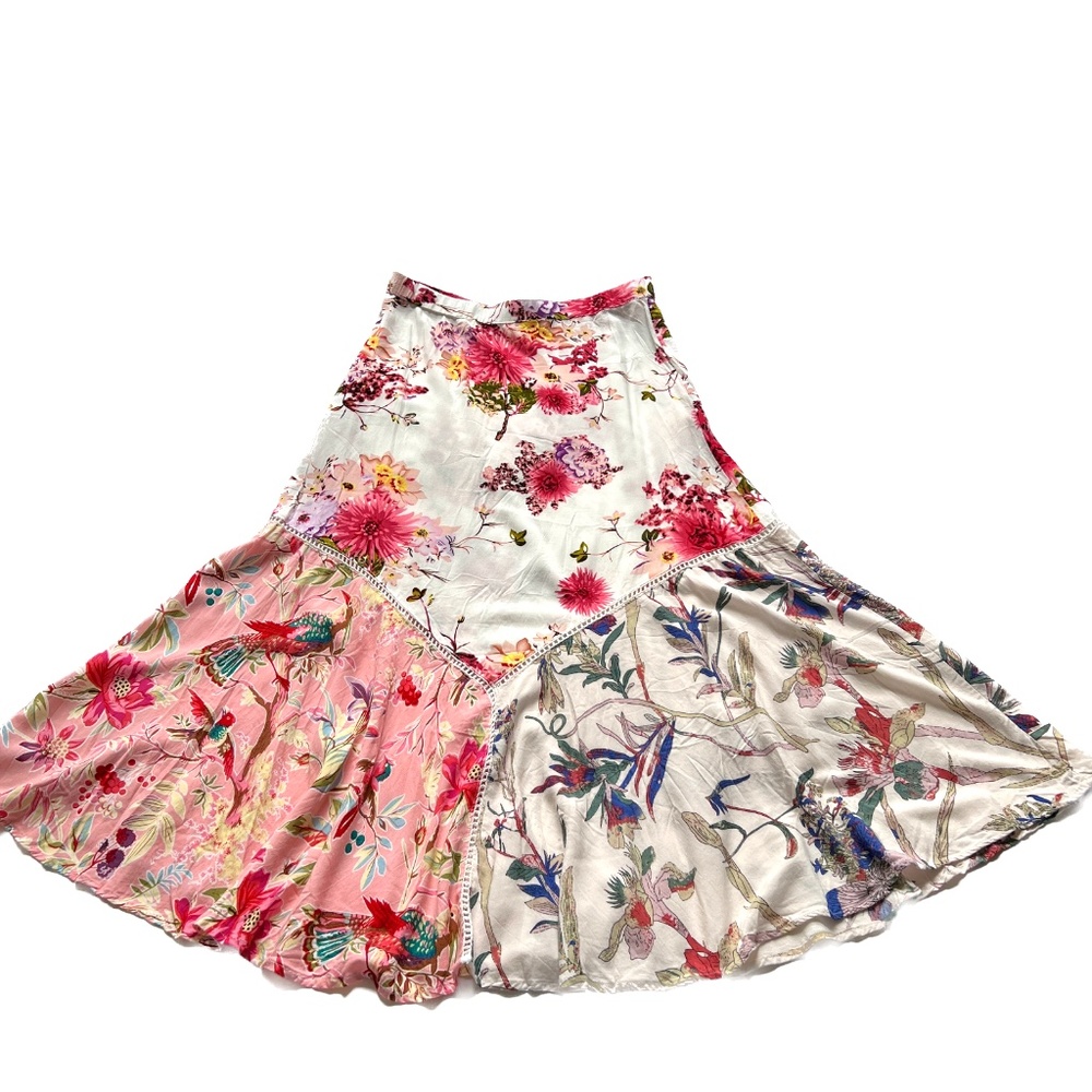 Chelsea & Theodore Floral Maxi Skirt Size S Pink Cream Fit Flare Elastic Waist